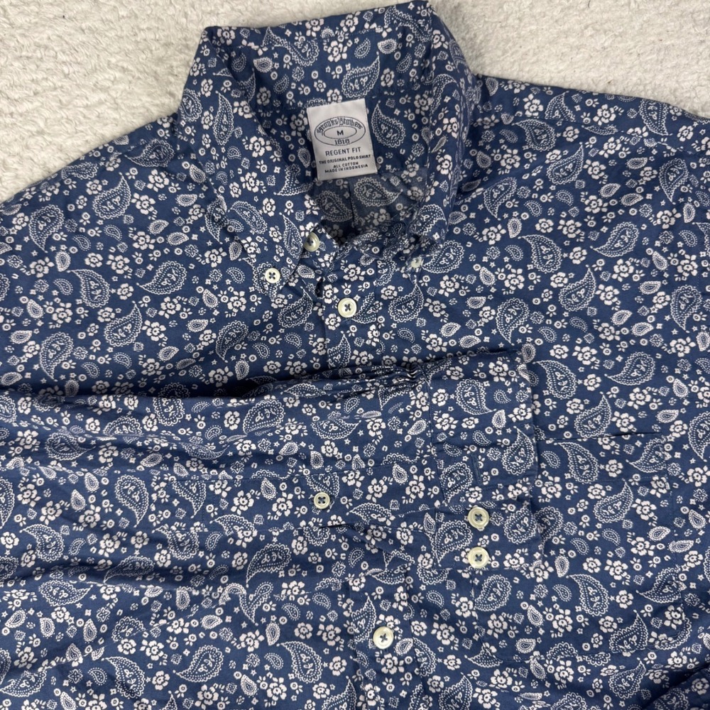 Brooks Brothers Blue Paisley‎ Print Cotton Button Down Shirt Mens Medium Regent